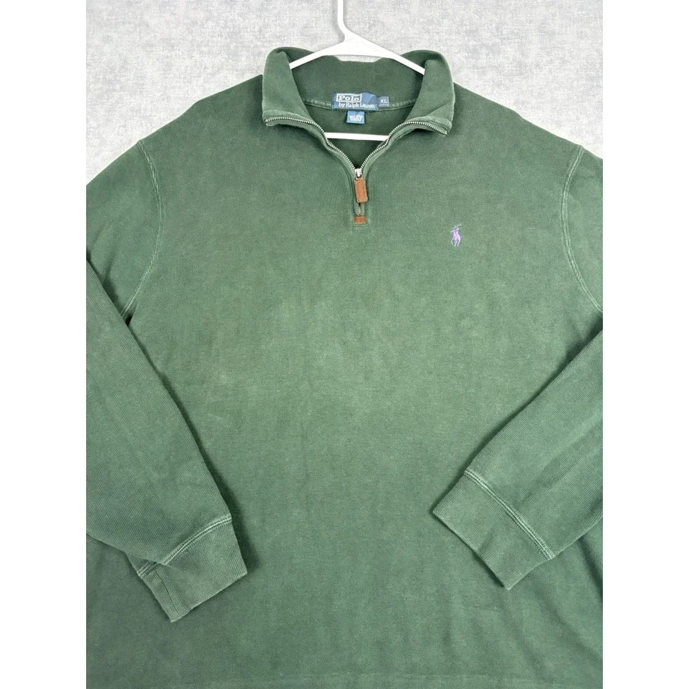 Polo Ralph Lauren Quarter Zip Sweater Men's XL Green 100% Cotton Purple Pony
